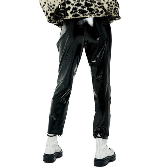 TOPSHOP Black Vinyl Peg Trousers 12 6 - Picture 2 of 7